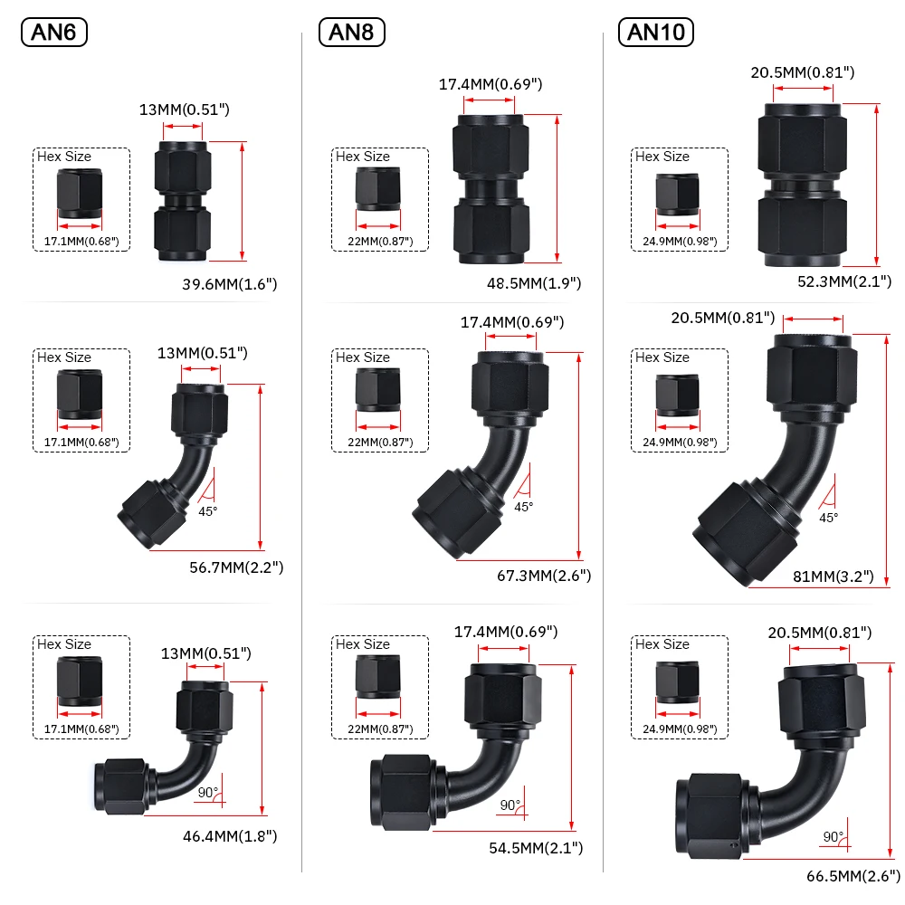 Universal 0 45 90 grados AN6 AN8 AN10 hembra a AN6 AN8 AN10 manguera hidráulica hembra codo enfriador de aceite accesorios de manguera - imagen 3