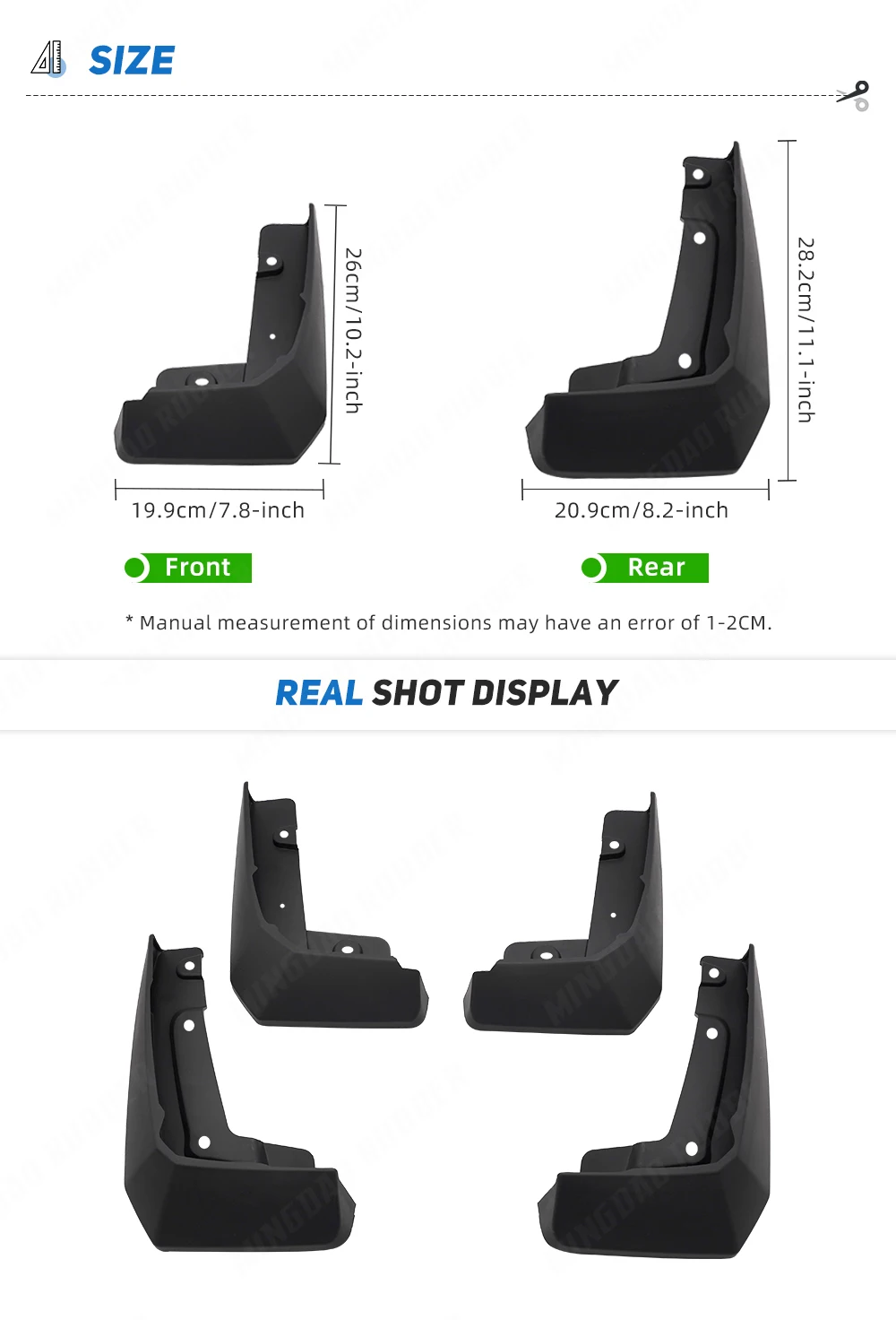 Comparativa de las cuatro piezas del kit guardabarros CREATROAD