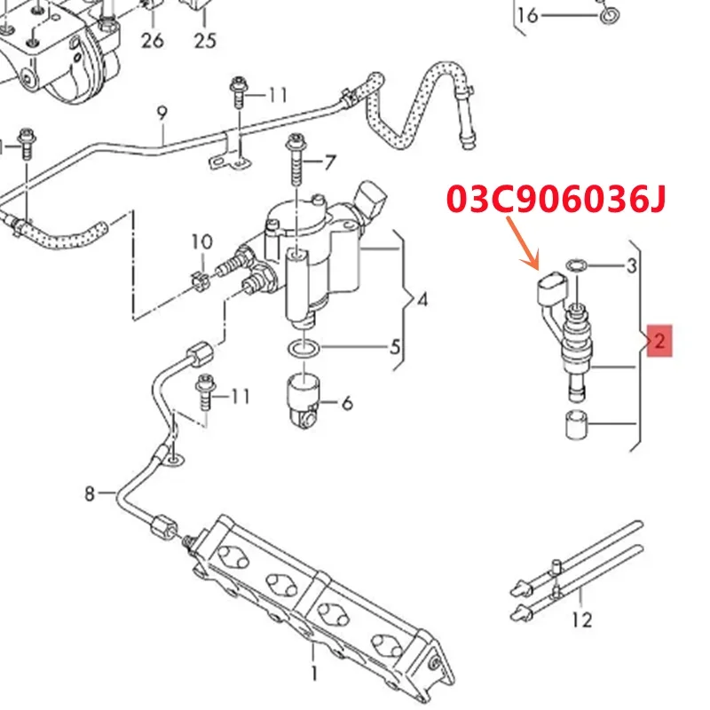 03C906036J 4 Uds 1,4 TSI inyector de combustible OIl boquilla válvula de inyección para VW Jetta Passat Golf MK5 MK6 Audi A3 Skoda 03C 906 036M - imagen 2