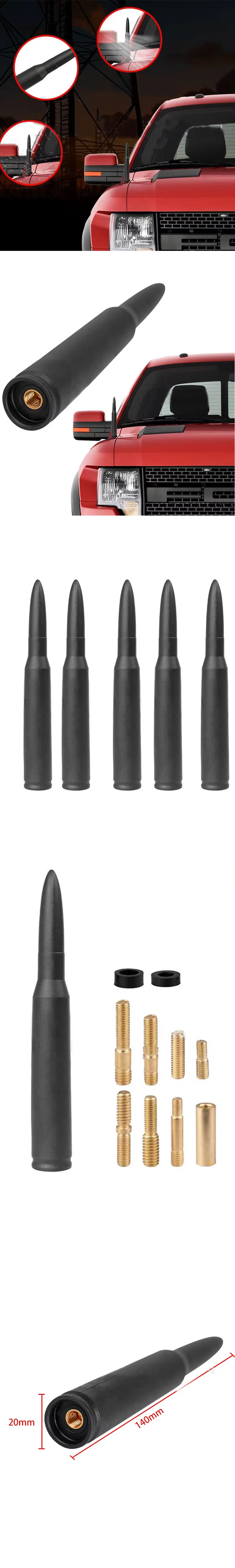 Antena universal para coche con cuerpo de caucho e interfaz de cobre