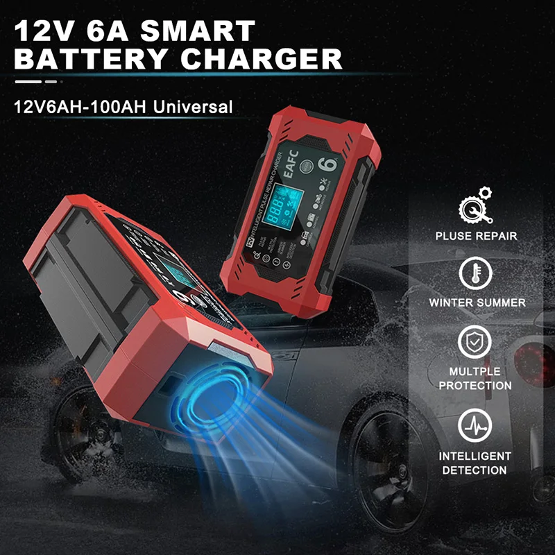 Cargador inteligente 6A 12V baterías plomo-ácido coche y moto – LCD - imagen 5