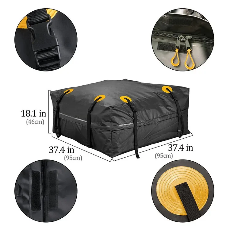 Detalle del marco y la malla 500D de la bolsa portaequipajes