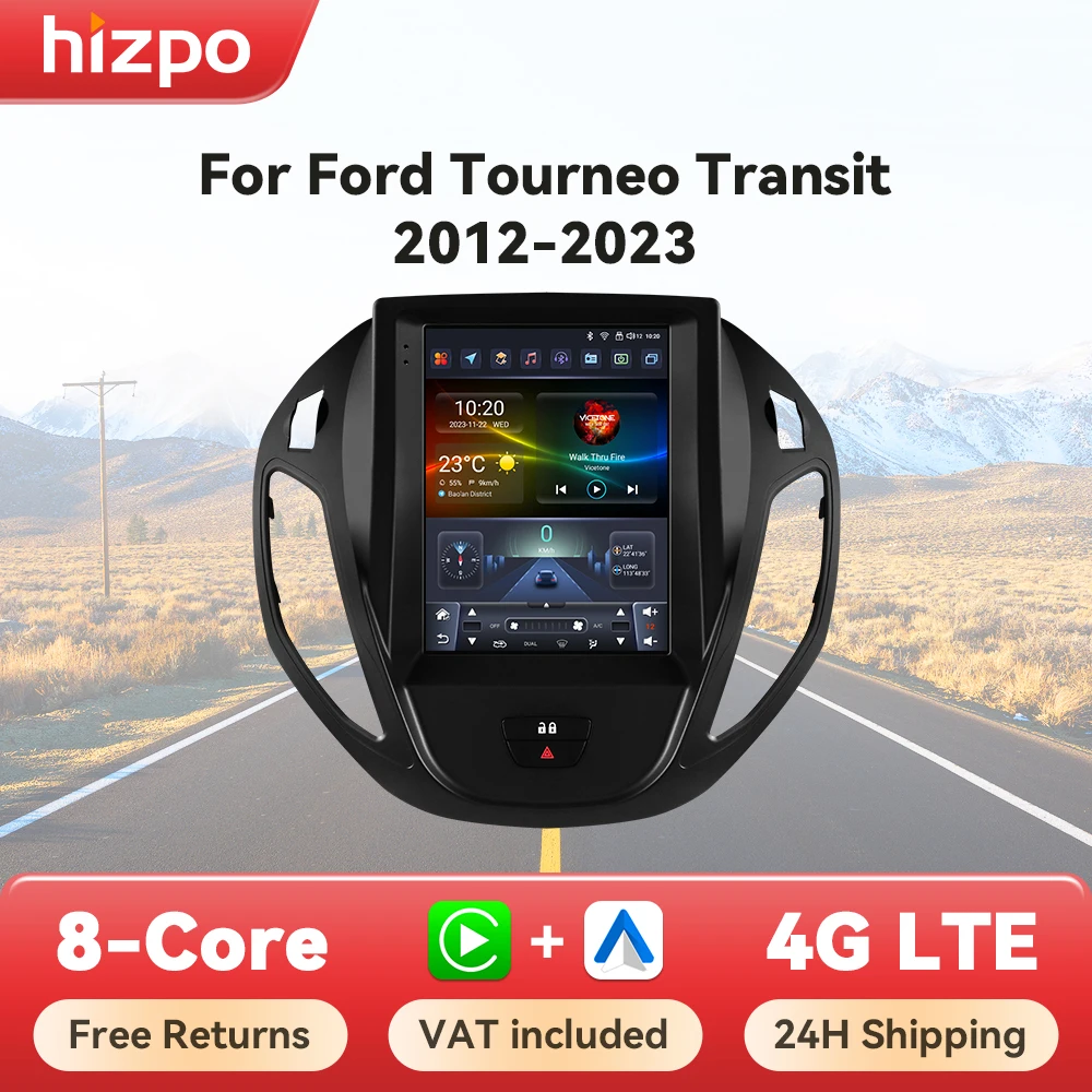 Hizpo-Radio Multimedia con GPS para coche, reproductor con Android, CarPlay, Wifi, 4G, 9,7 pulgadas, estilo ForTesla, Navi, para Ford Tourneo Transit 2012-2023