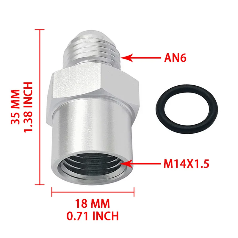 Adaptador recto de combustible M14x1,5 hembra a 6AN macho de aluminio