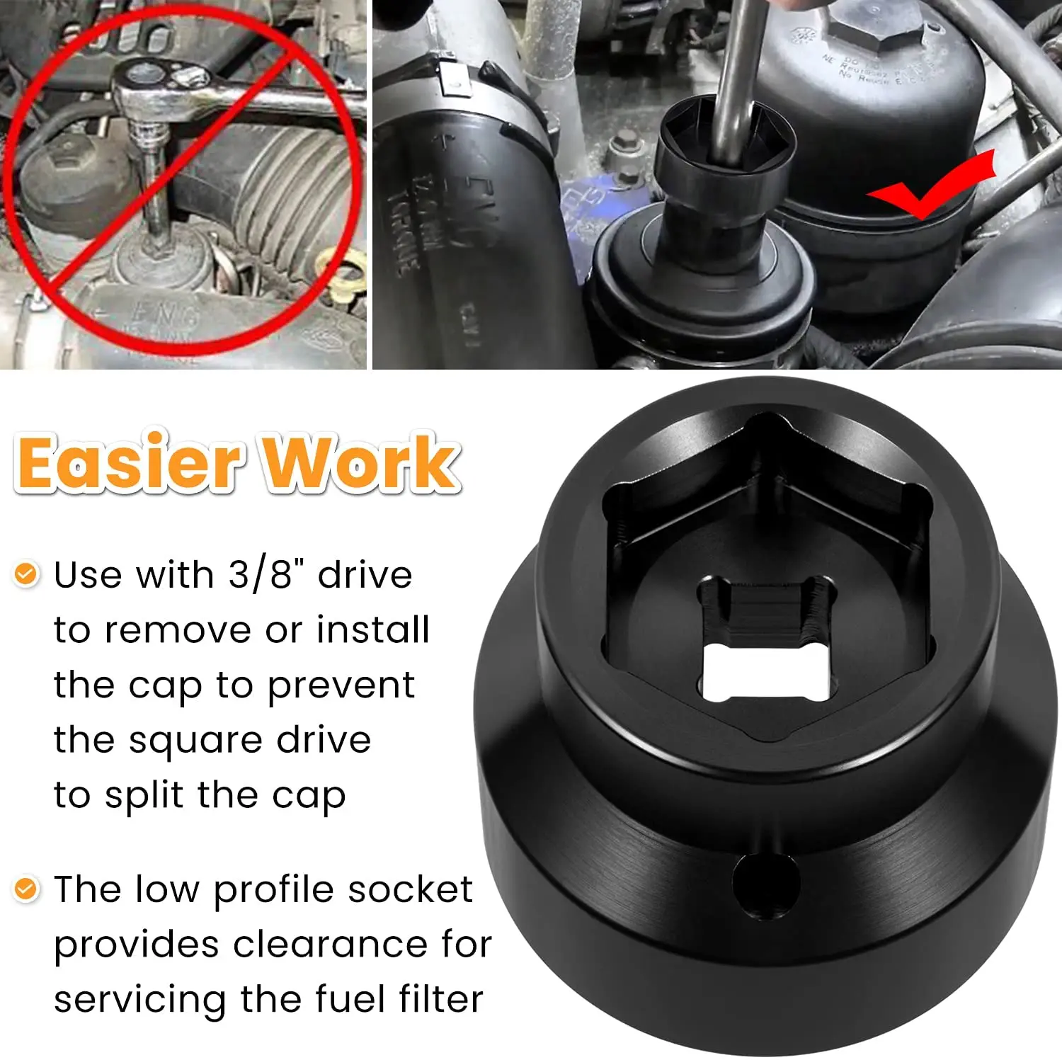 Filtro de combustible, enchufe de filtro de aceite, 24mm, 36mm, removedor y instalador de tapa Reversible para 03-10, 6,0l, 6,4l, Ford Powerstroke Diesel - imagen 5