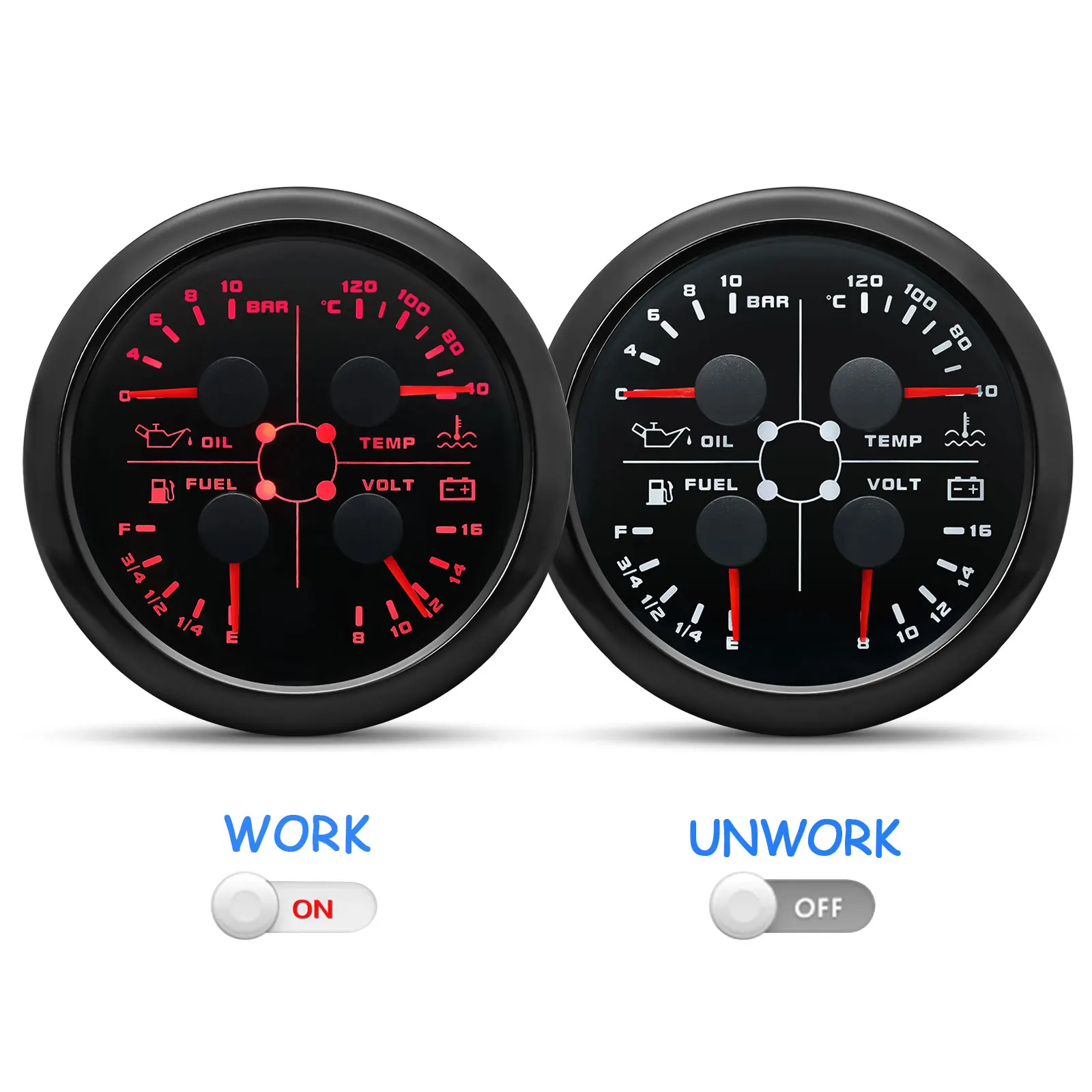 Indicador multifunción 4 en 1 para coche y barco, 85 mm, 12 V - imagen 4