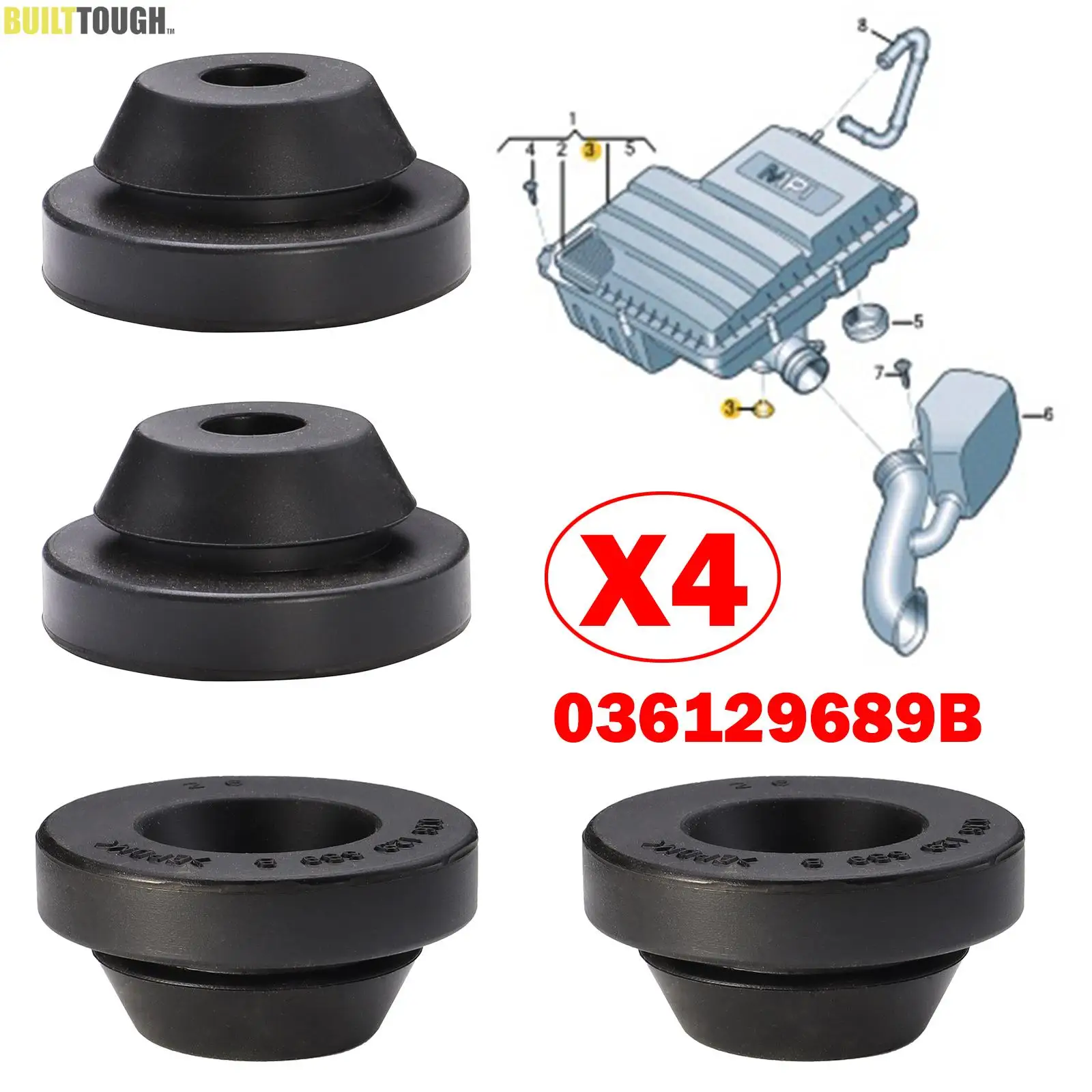 Cubierta de goma para filtro de aire, montaje de buje para SKODA FABIA 6Y NJ KODIAQ OCTAVIA 1U 1Z 5E RAPID, 4X, 036129689B