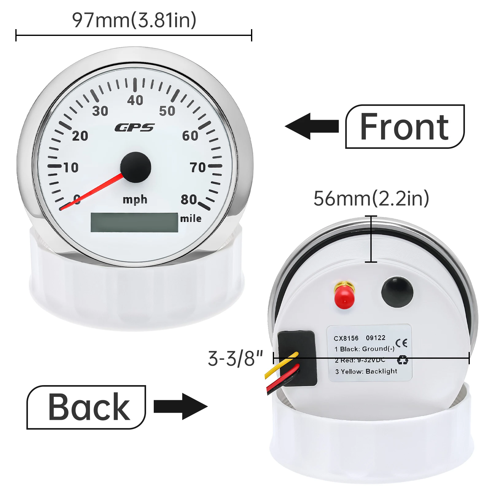Velocímetro GPS 85 mm con odómetro y antena para coche o barco - imagen 4