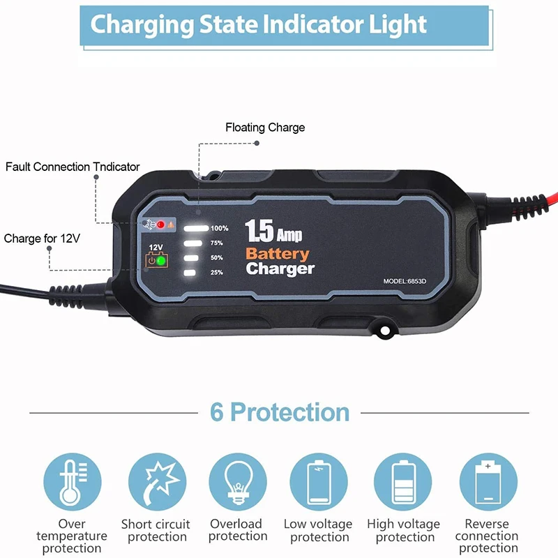 Cargador automático de batería con LED para moto, coche y ATV - imagen 2