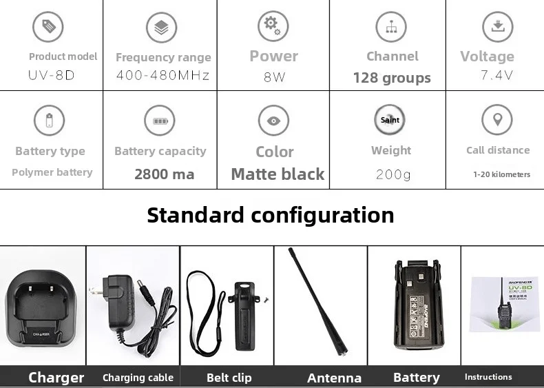Baofeng UV-8D walkie-talkie de 8W para moto