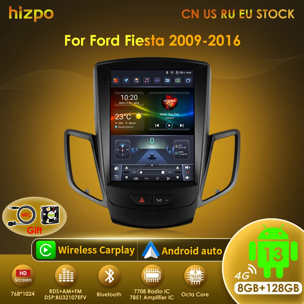 Hizpo Radio multimedia Android 13 con GPS y CarPlay – Fiesta 2009-2016