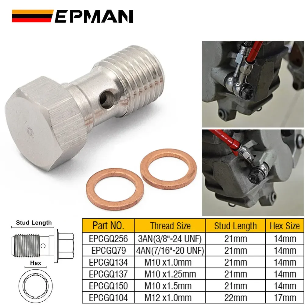 Perno banjo EPMAN 7/16 UNF acero inoxidable para líneas de freno