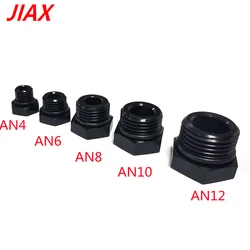 Tapón de cabeza hexagonal AN12 en aluminio negro con junta tórica