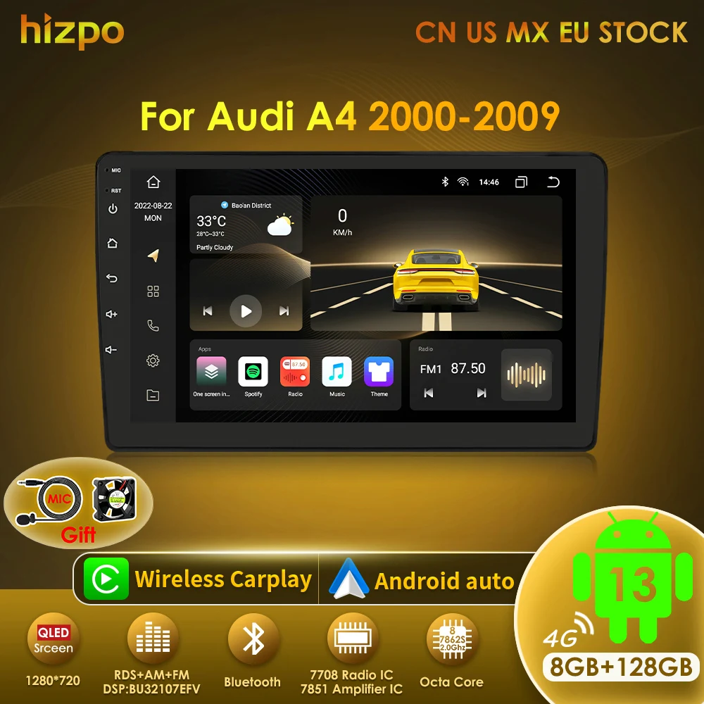 Hizpo Radio multimedia Android 2 DIN con GPS para Audi A4 B6/B7