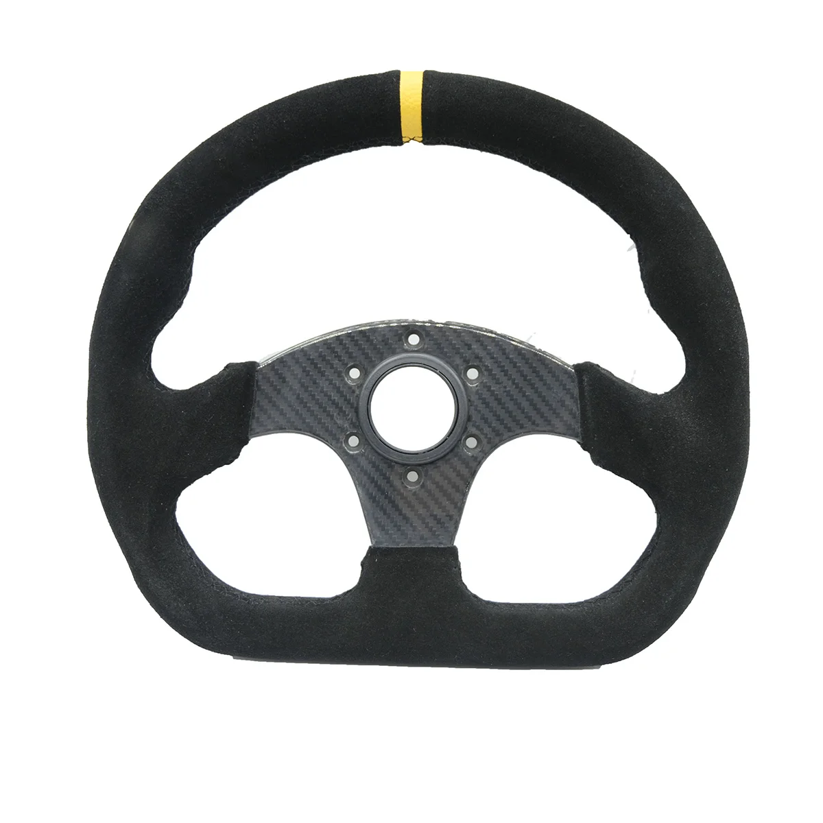 Volante racing plano fibra de carbono con gamuza azul/amarillo - imagen 4