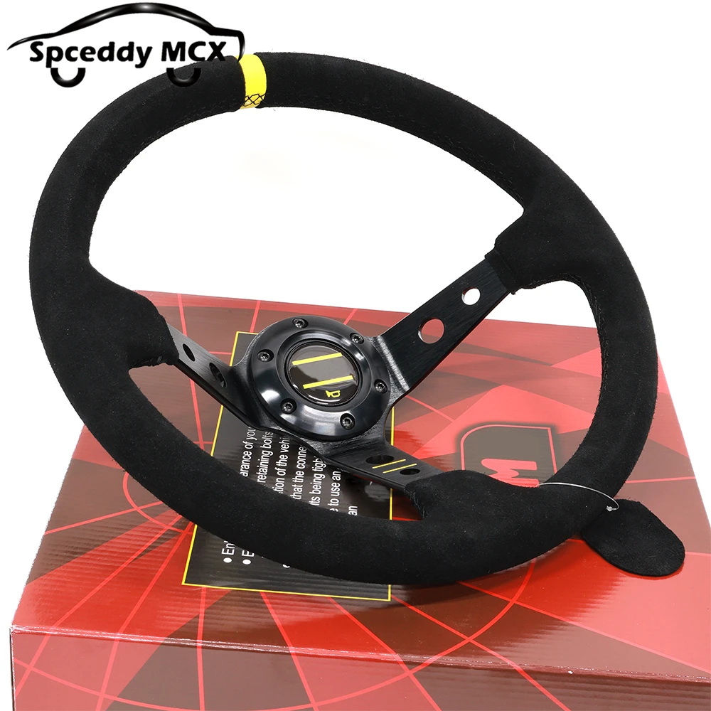 Volante deportivo universal OM de gamuza con plato profundo