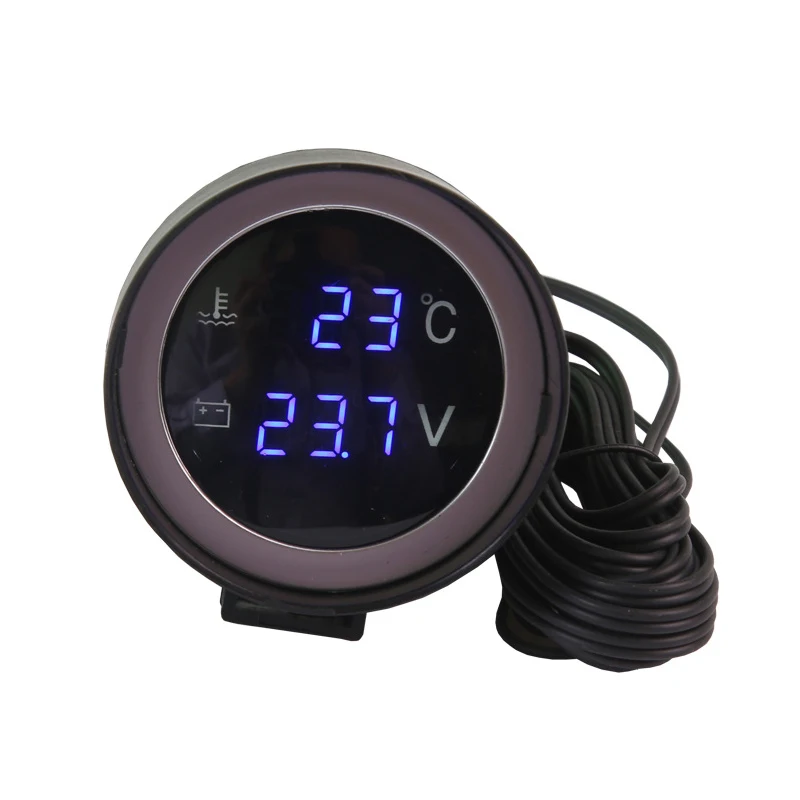 2 en 1 redondo 12V 24V LED Digital coche camión medidor de temperatura del agua sensor de temperatura motor + voltímetro voltímetro medidor de voltaje - imagen 4
