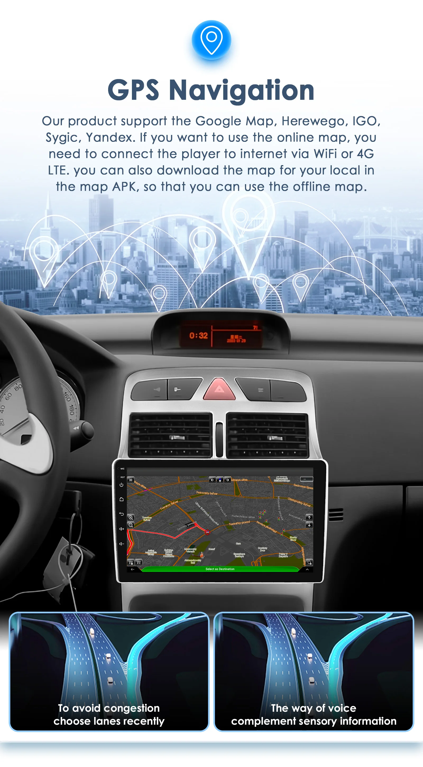 Radio 2 DIN Android 13 con GPS y CarPlay para Peugeot 307 - imagen 3