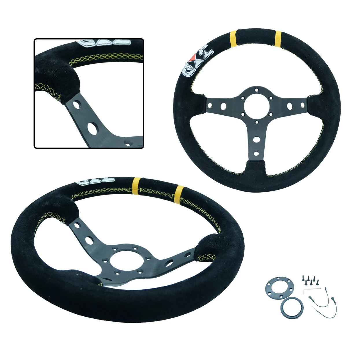 GXZ Volante racing 13 pulgadas gamuza bordado con diseño profundo