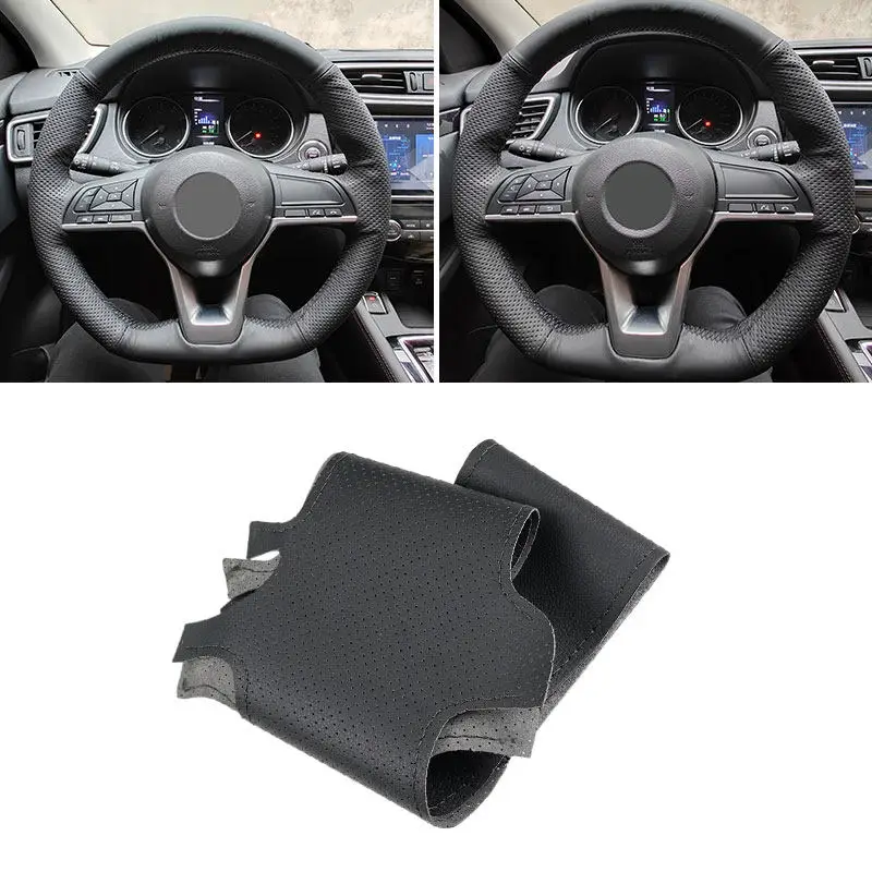 Funda de volante de cuero perforado negro para Nissan Qashqai