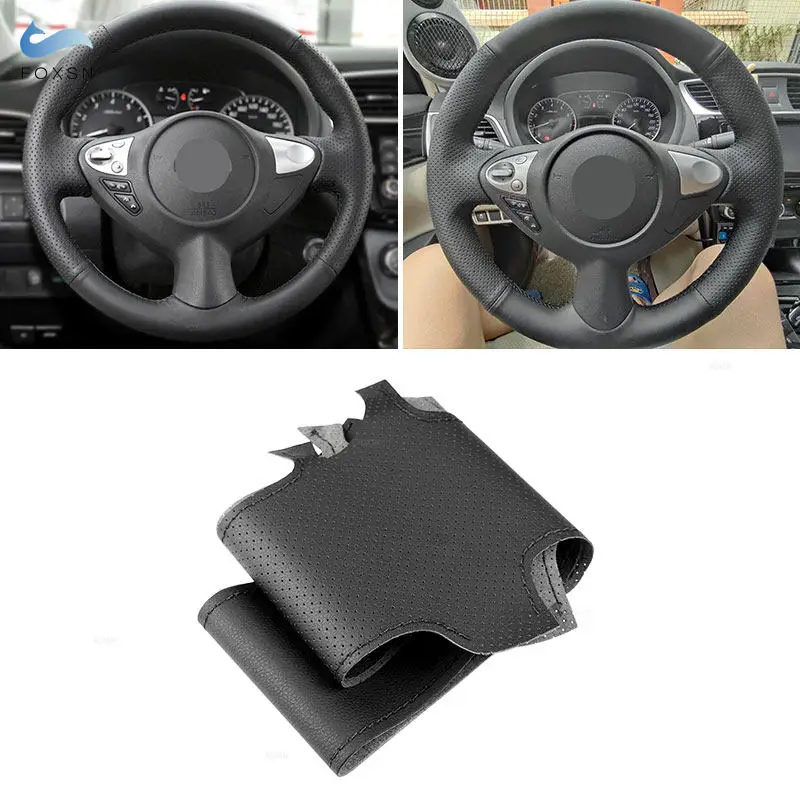 Funda de volante cosida de cuero para Nissan Maxima, Juke y 370Z