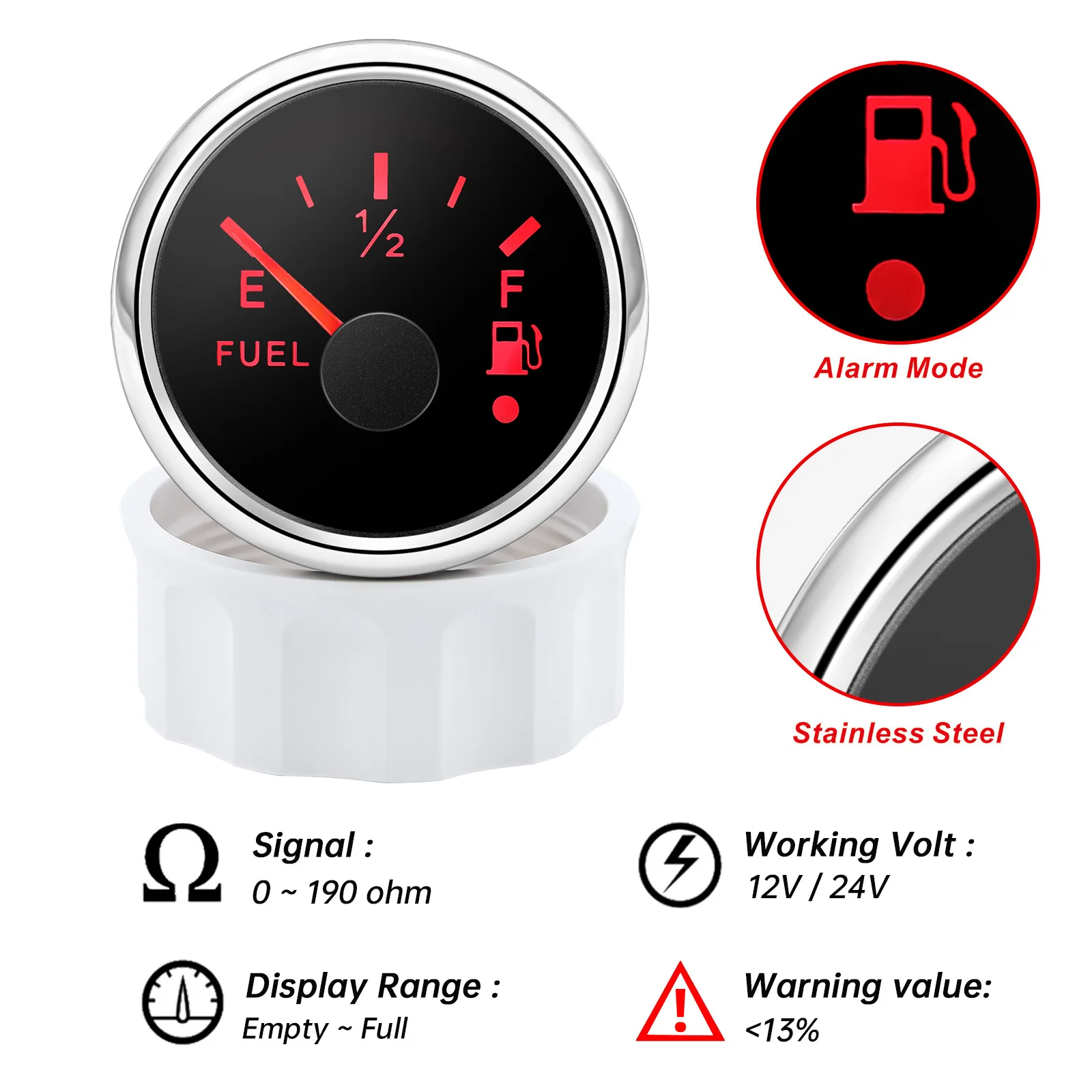 Indicador de nivel de combustible 52 mm 0-190 ohmios con alarma - imagen 5