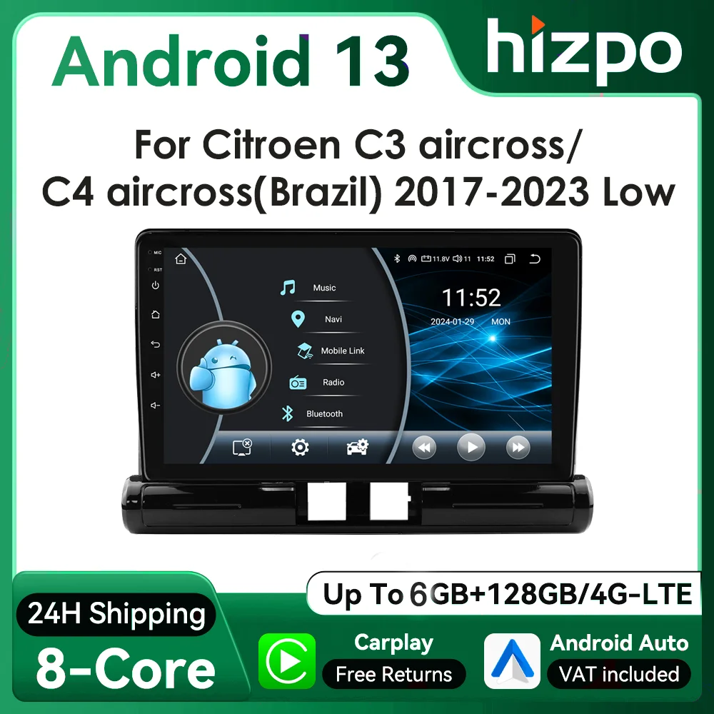 Autoradio Android 2DIN Hizpo para Citroën C3 y C4 Aircross 2017-2023