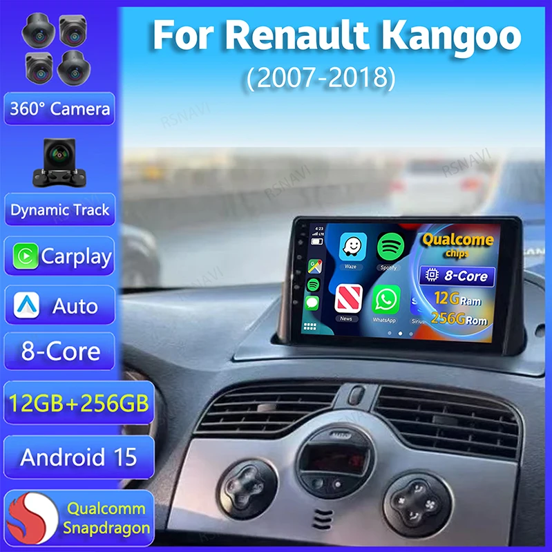 Radio Multimedia CarPlay Android para Renault Kangoo 2007-2018 con WiFi 4G y DVD