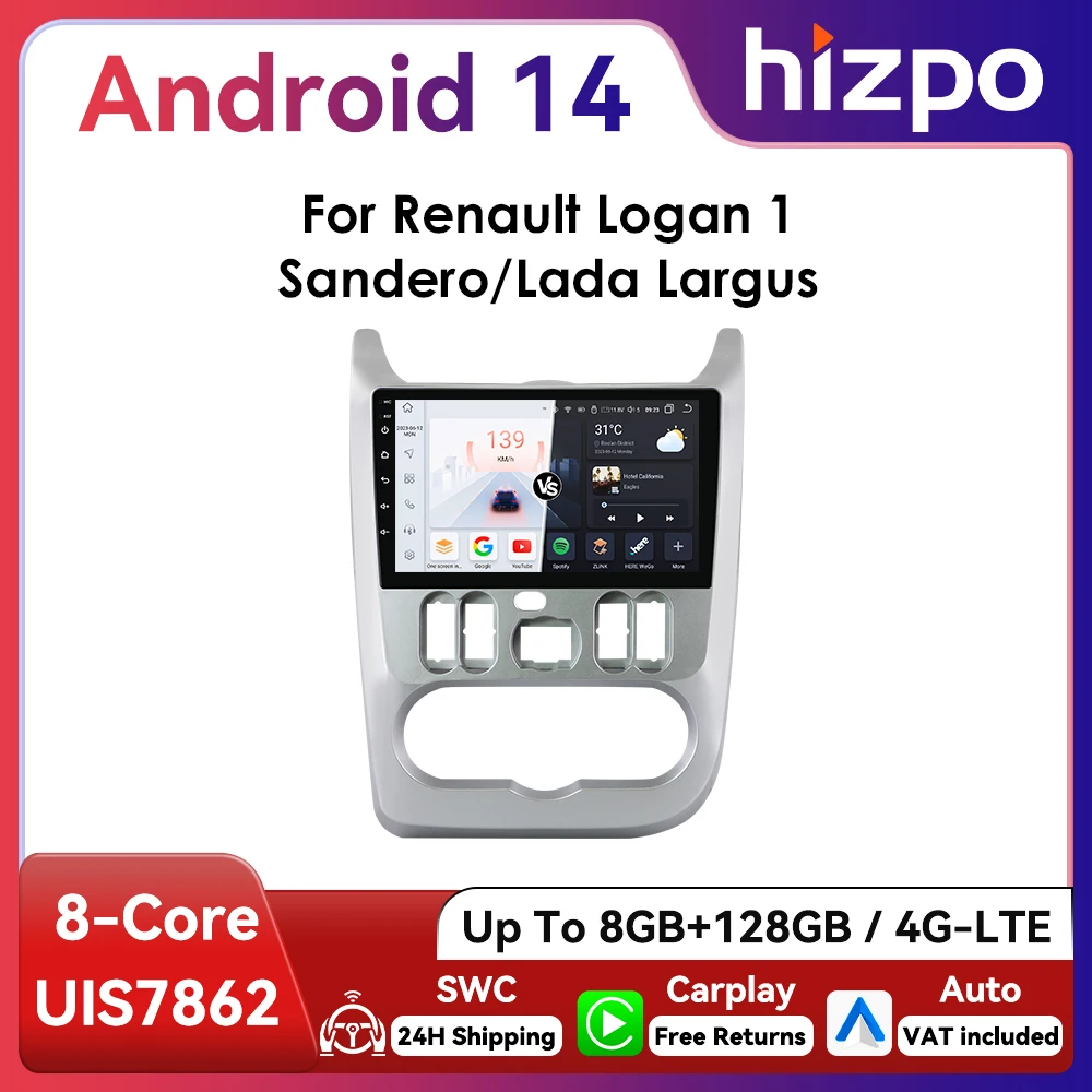 Radio Android 2DIN 9" compatible Renault Logan Sandero Lada Largus