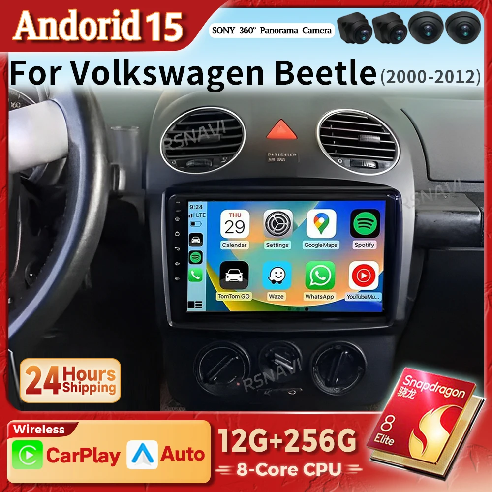 Radio multimedia QLED Android 15 con CarPlay para Volkswagen Beetle
