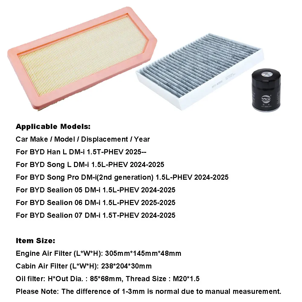 Kit filtros BYD aceite aire cabina Han L DMi Sealion Song Pro - imagen 4
