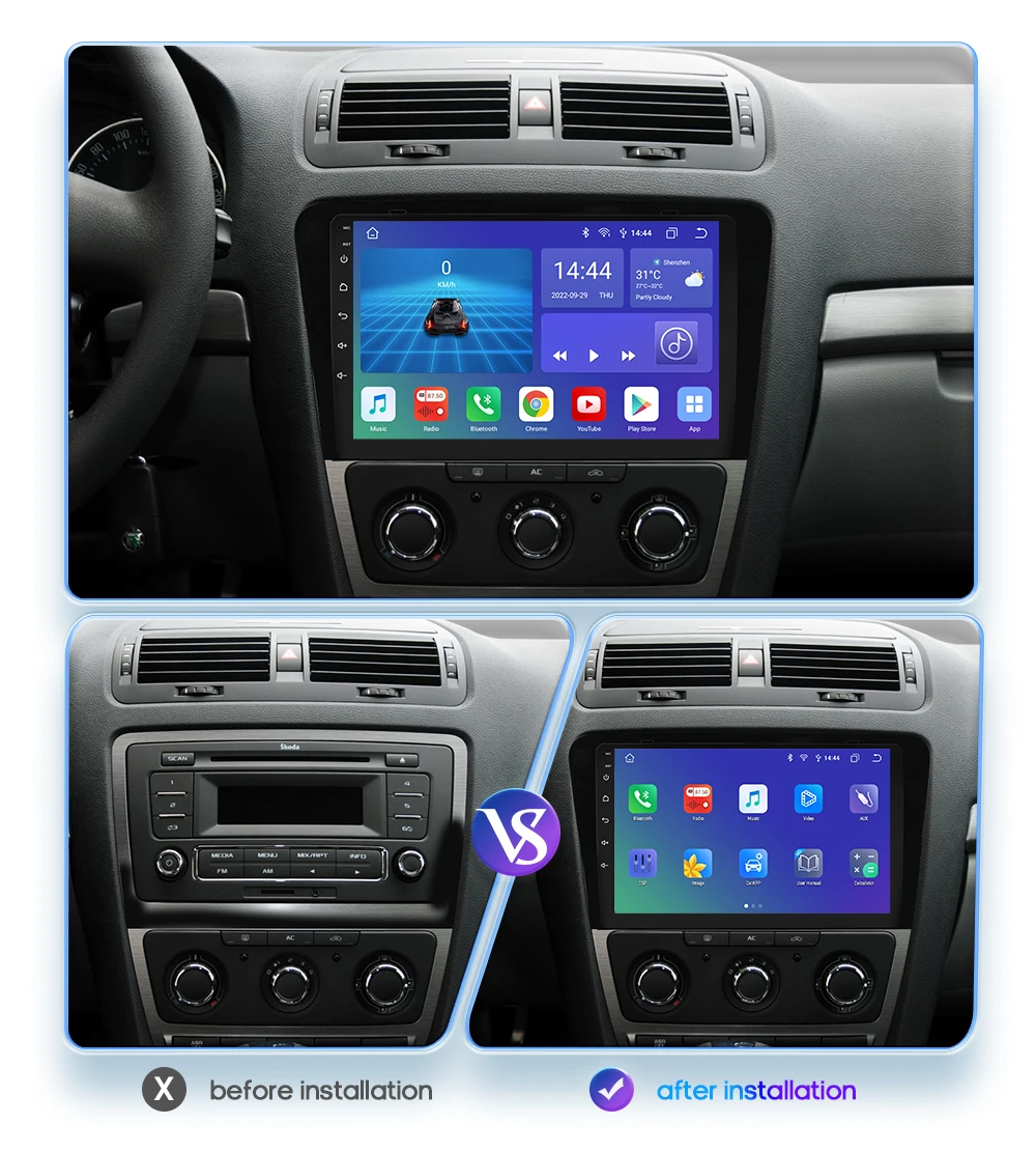 Radio 2DIN Android 13 con GPS y CarPlay – Skoda Octavia III - imagen 2
