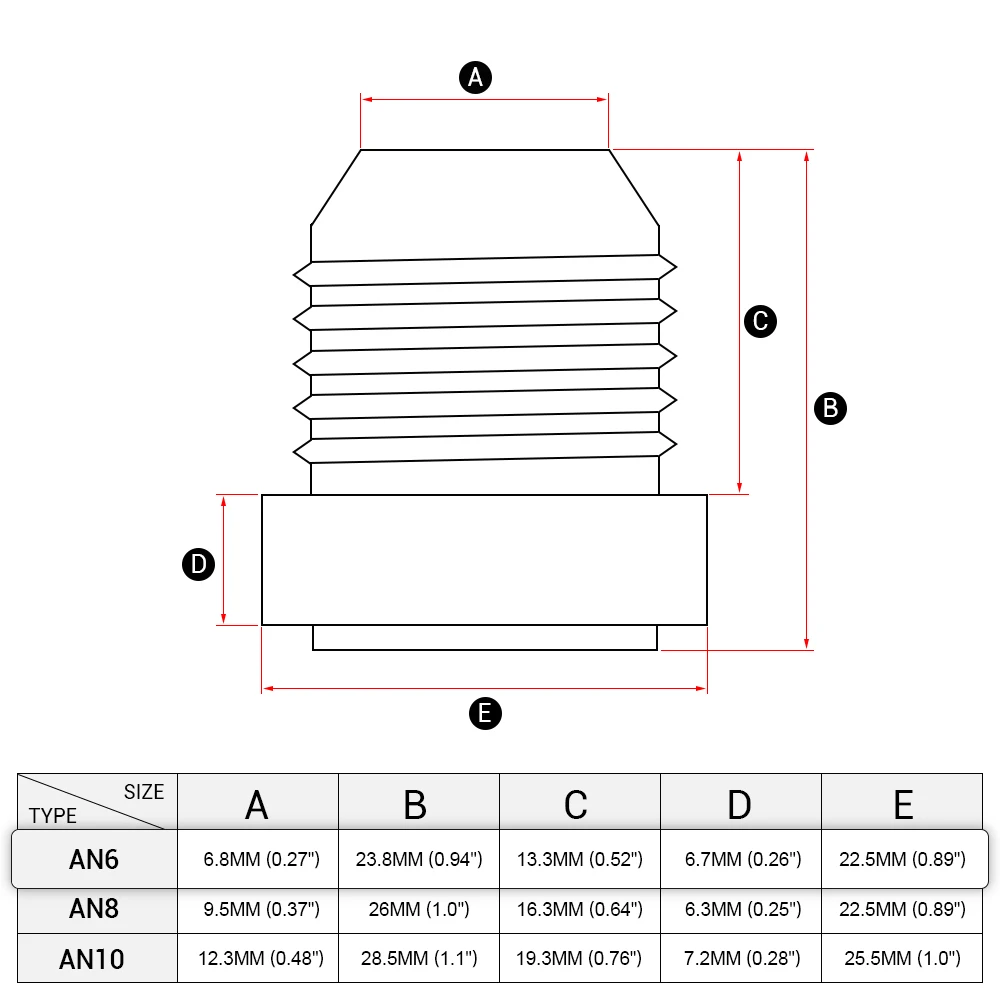 Adaptador recto AN6 aluminio macho soldadura – conexión manguera óxido nitroso - imagen 5