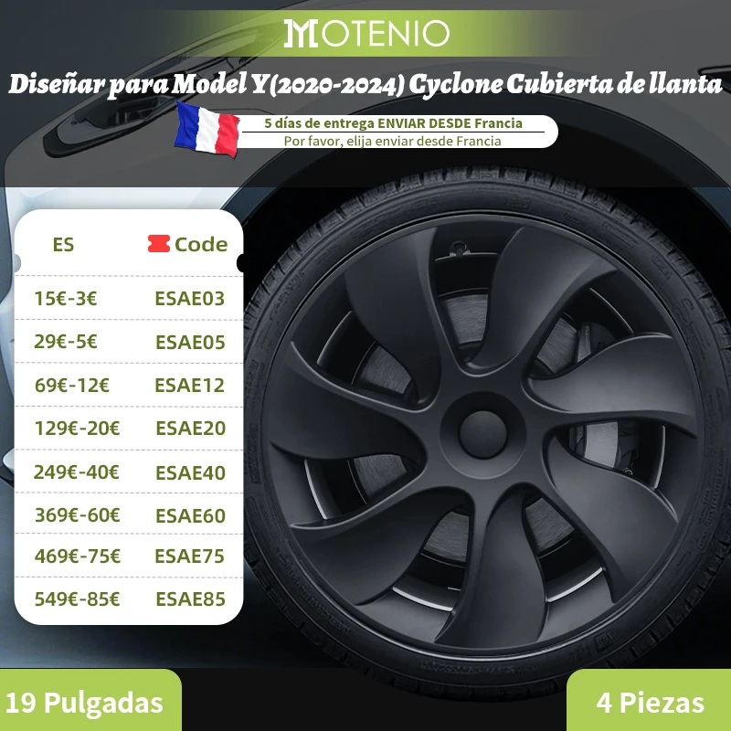 Tapacubos ciclónicos 19 pulgadas para Tesla Model Y 2020-2024