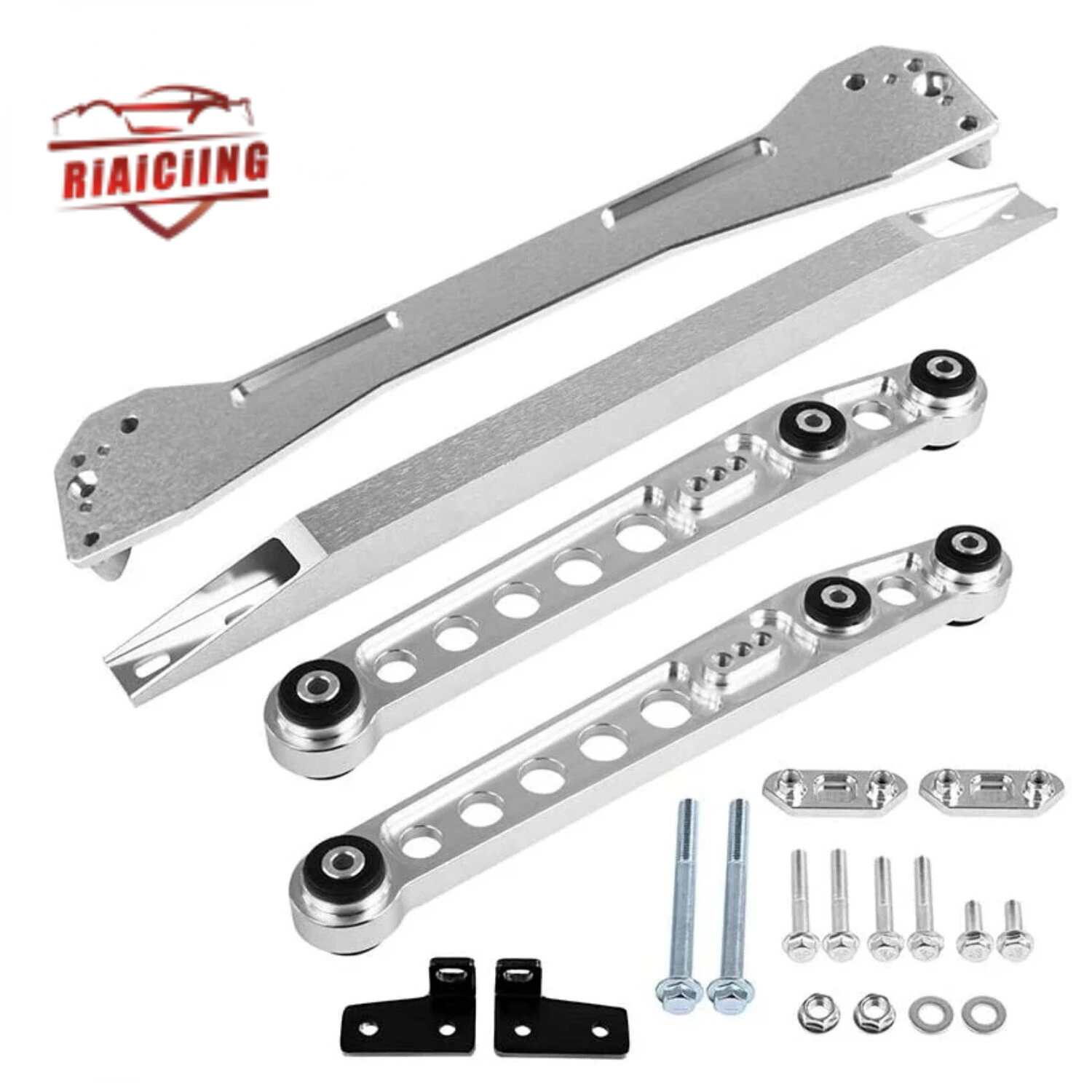 Gran oferta de brazos de Control inferiores traseros plateados + soporte de submarco de barra de amarre para Honda Civic EK 96-00 soporte de barra de amarre caballete se vende bien