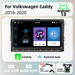 Carplay Android Auto Android Car Multimedia 2 + 64G 2 Din Radio para VW Volkswagen Caddy 2016-2020 9 "pantalla estéreo unidad principal GPS