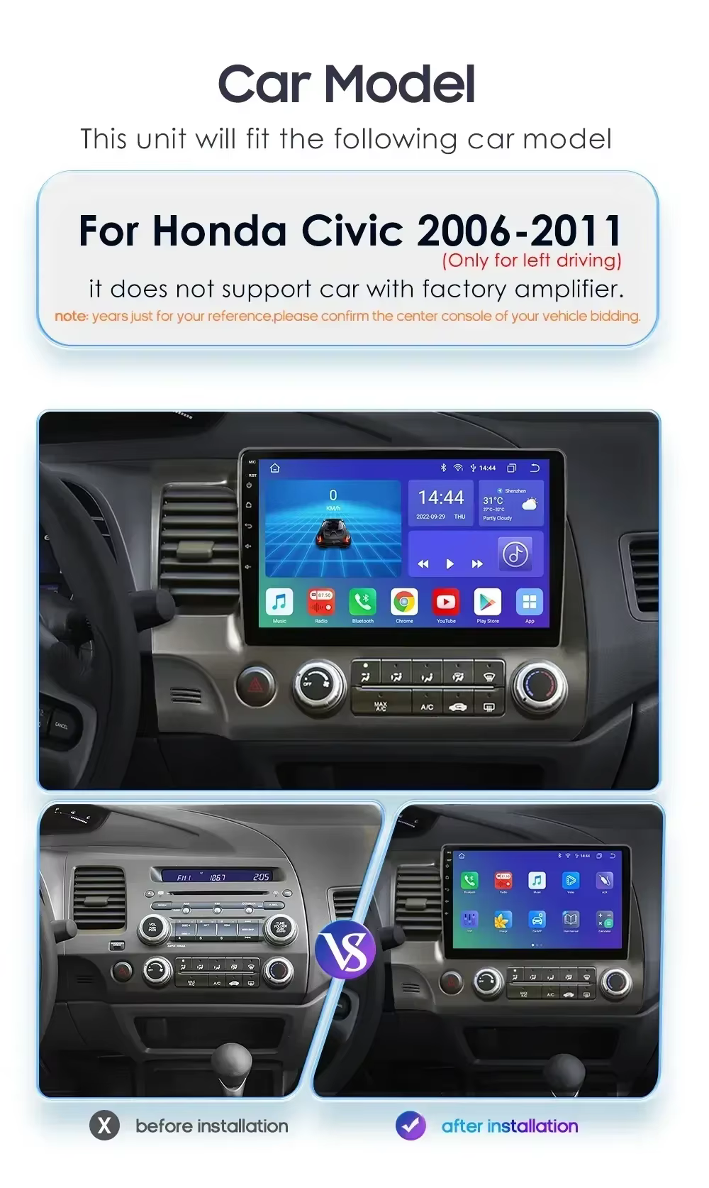 Autorradio 2DIN Android Auto y CarPlay para Honda Civic 2006-2011 - imagen 2