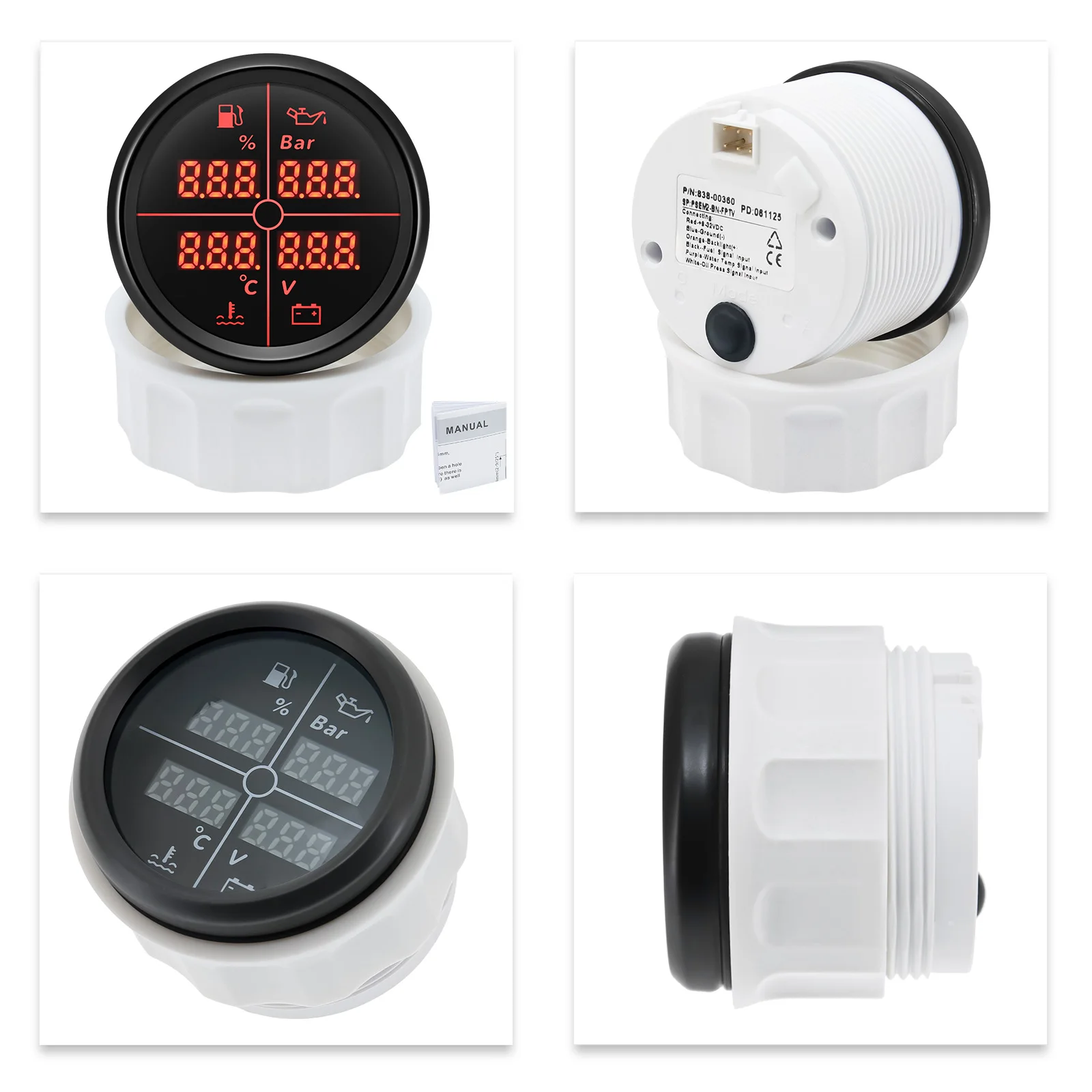 Indicador digital 4 en 1: combustible, aceite, temperatura y voltaje – 8 colores - imagen 3