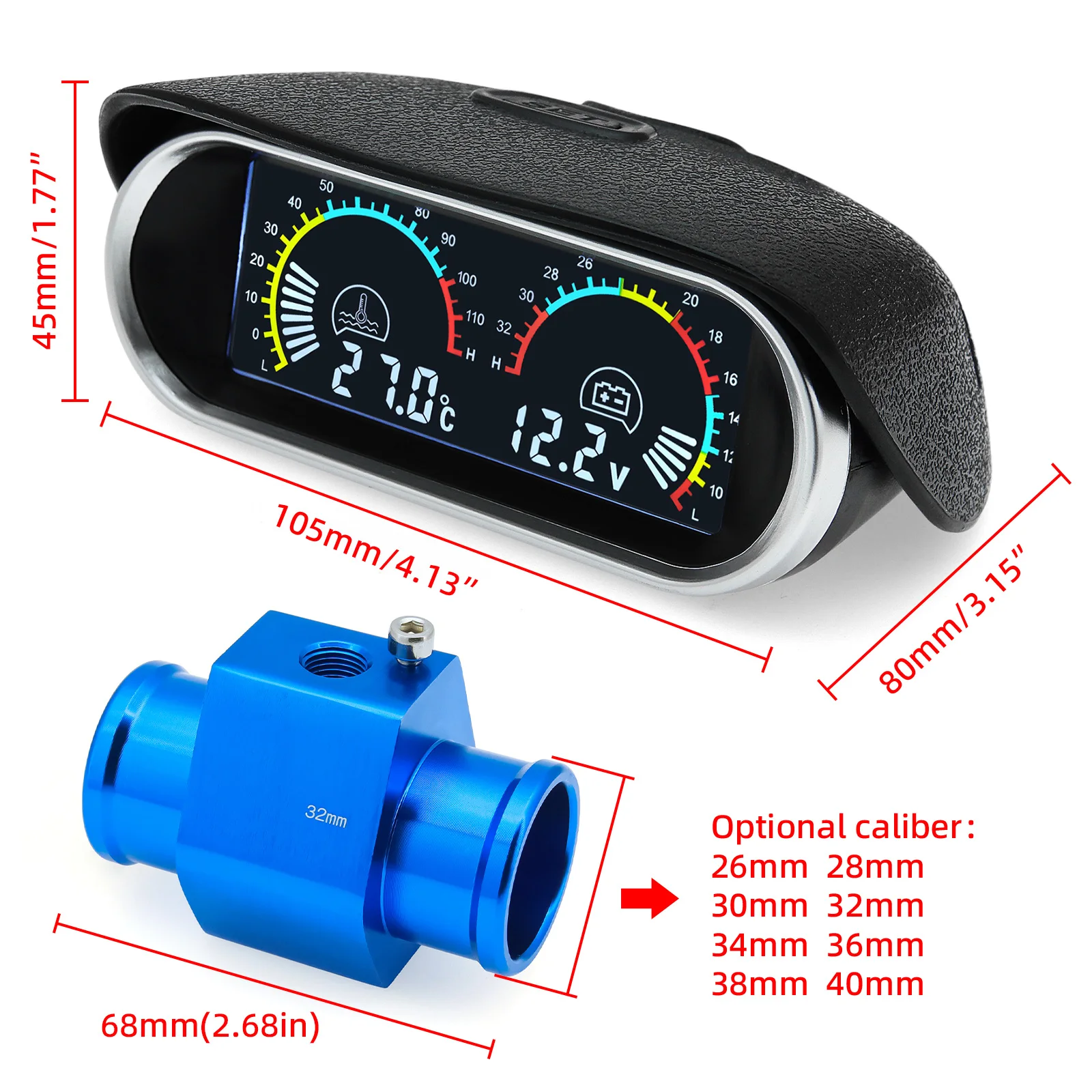 Reloj digital 2 en 1 temperatura agua y voltímetro 12V/24V para coche - imagen 5
