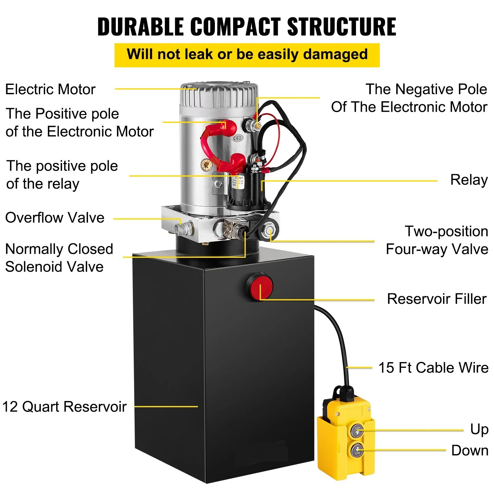 Unidad potencia hidráulica 12V camión volquete depósito acero - imagen 5