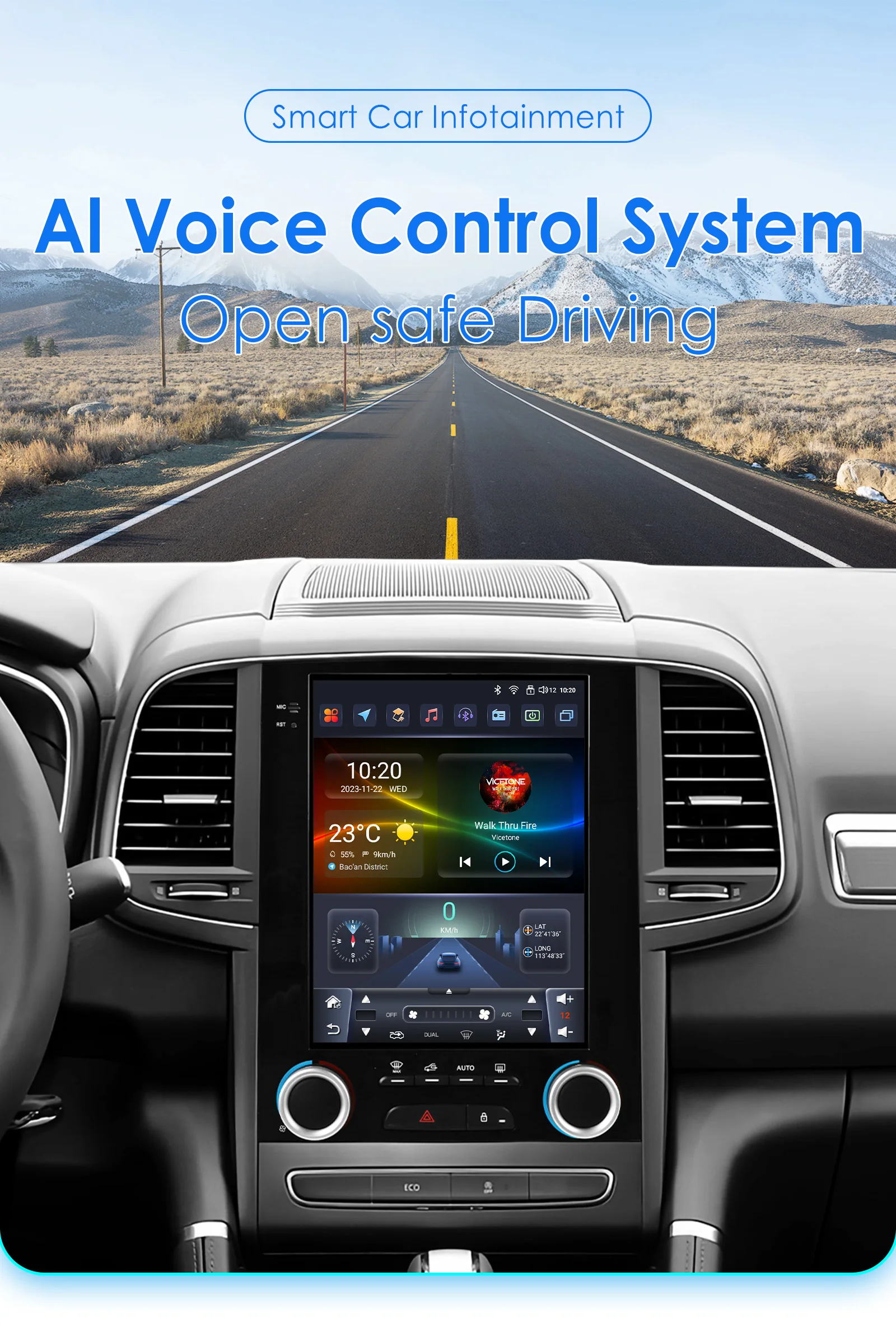 Vista frontal del autoradio Android 13 OSSURET