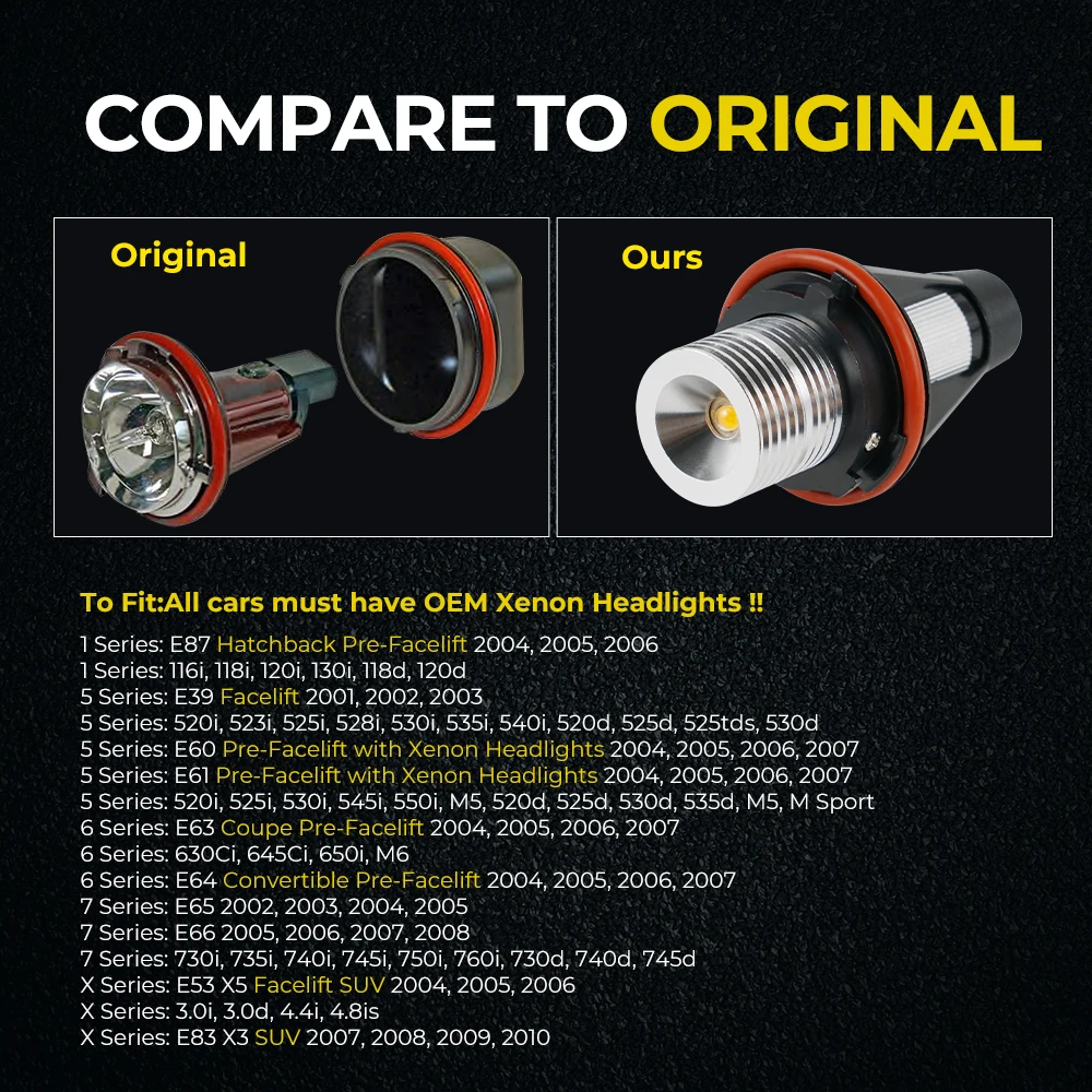 Kit LED ojos de ángel para BMW E87 E60 E61 X3 – bombillas posición CANBUS - imagen 2