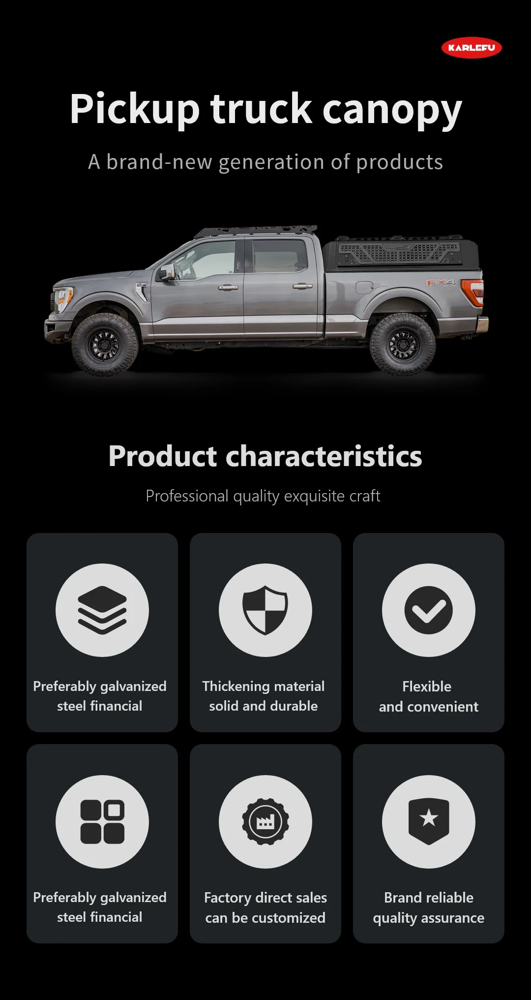 Toldo de aluminio negro instalado en Dodge Ram 1500 mostrando su diseño aerodinámico