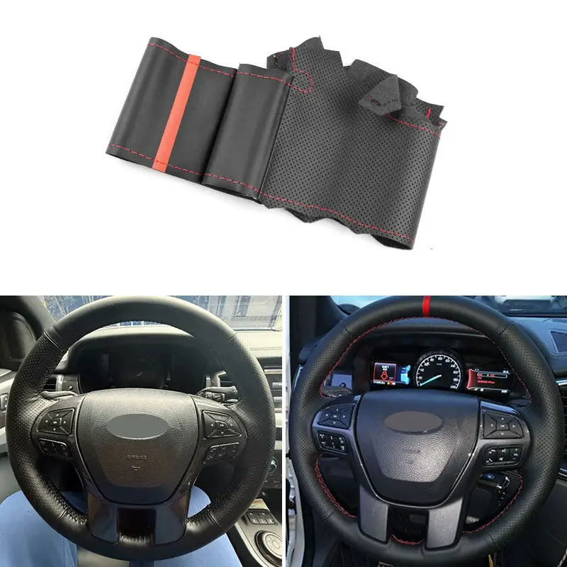 Funda de volante de cuero cosida a mano perforada Ford Ranger/Everest - imagen 2