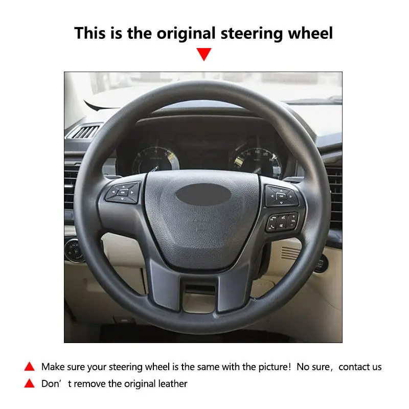 Funda de volante de cuero cosida a mano perforada Ford Ranger/Everest - imagen 5