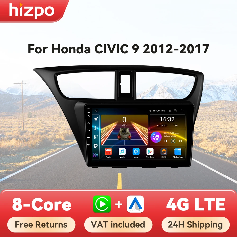 Radio 2 DIN Hizpo con CarPlay y Android Auto – Honda Civic IX 2012-2017