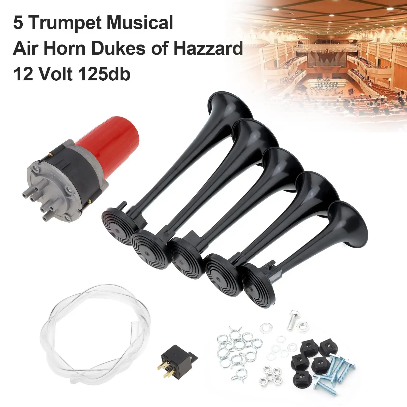 5 uds 125db sistema completo 5 trompeta sonido Musical Air Hor con compresor, negro 5 bocinas de aire de trompeta - imagen 4