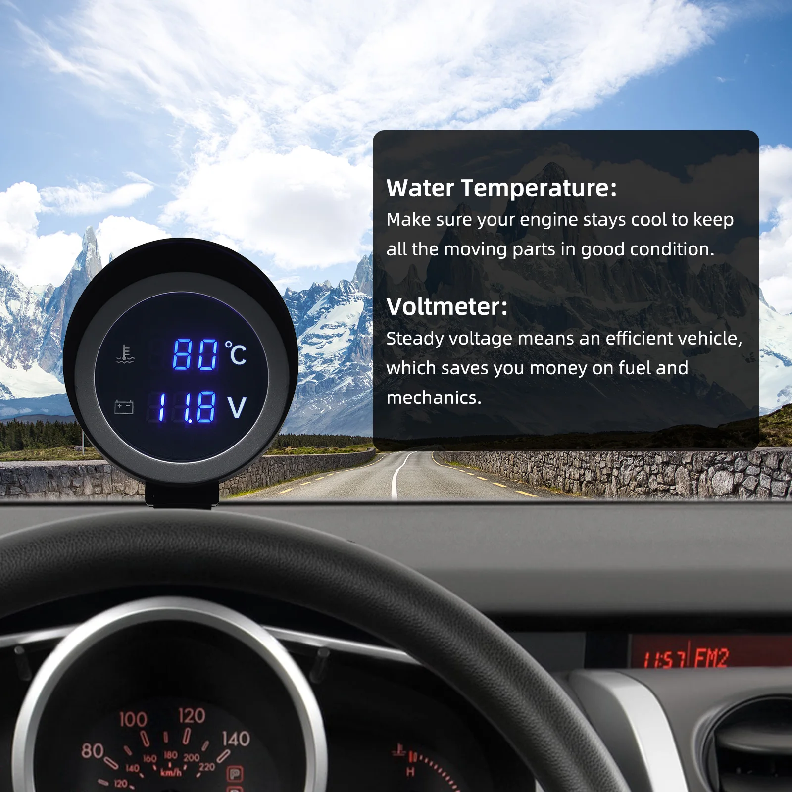 Medidor de temperatura del agua y voltímetro 1/8 NPT para coche - imagen 5