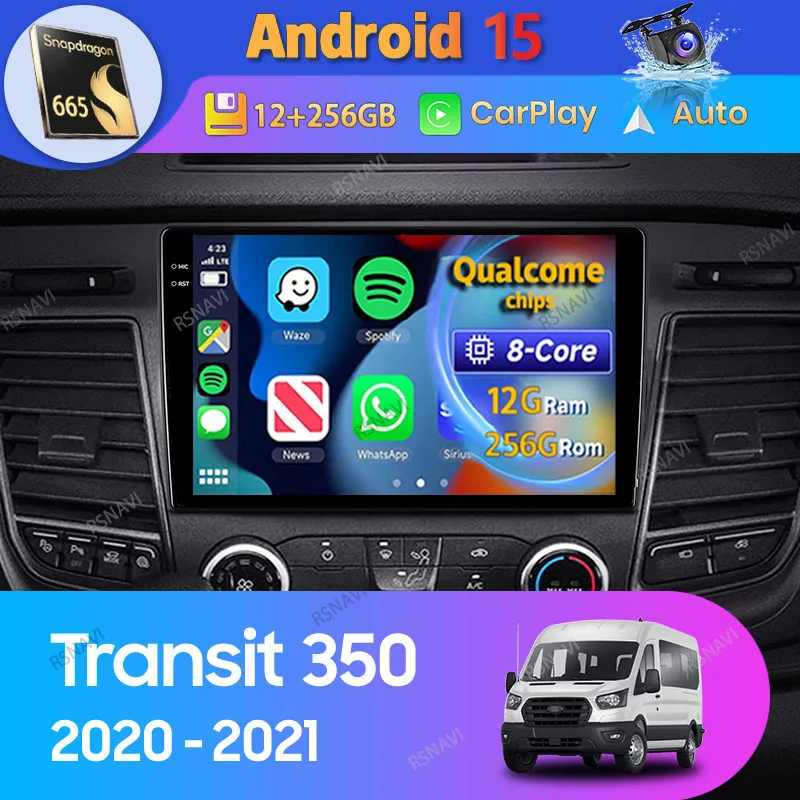 Radio 2DIN Android Auto CarPlay Ford Transit 350 con cámara 360°