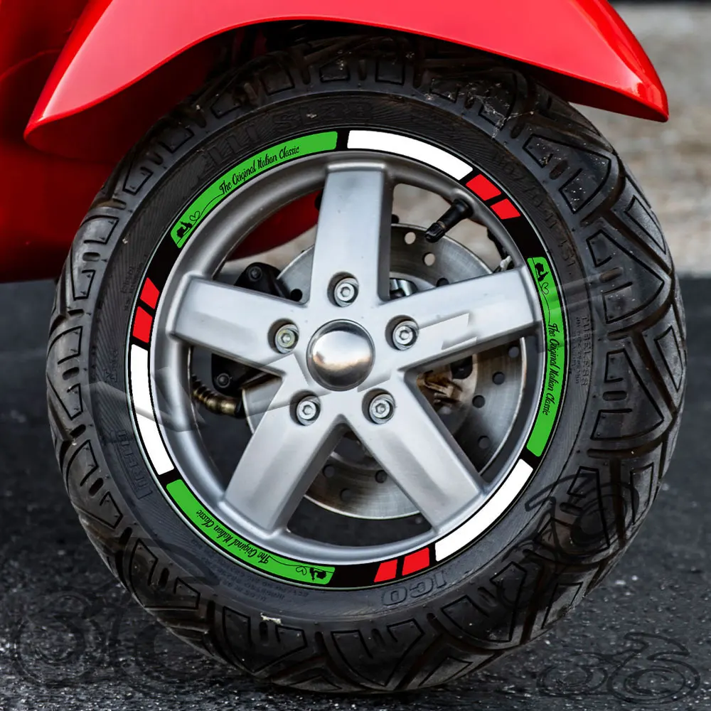 Detalle de la pegatina para rueda de scooter de 12 pulgadas